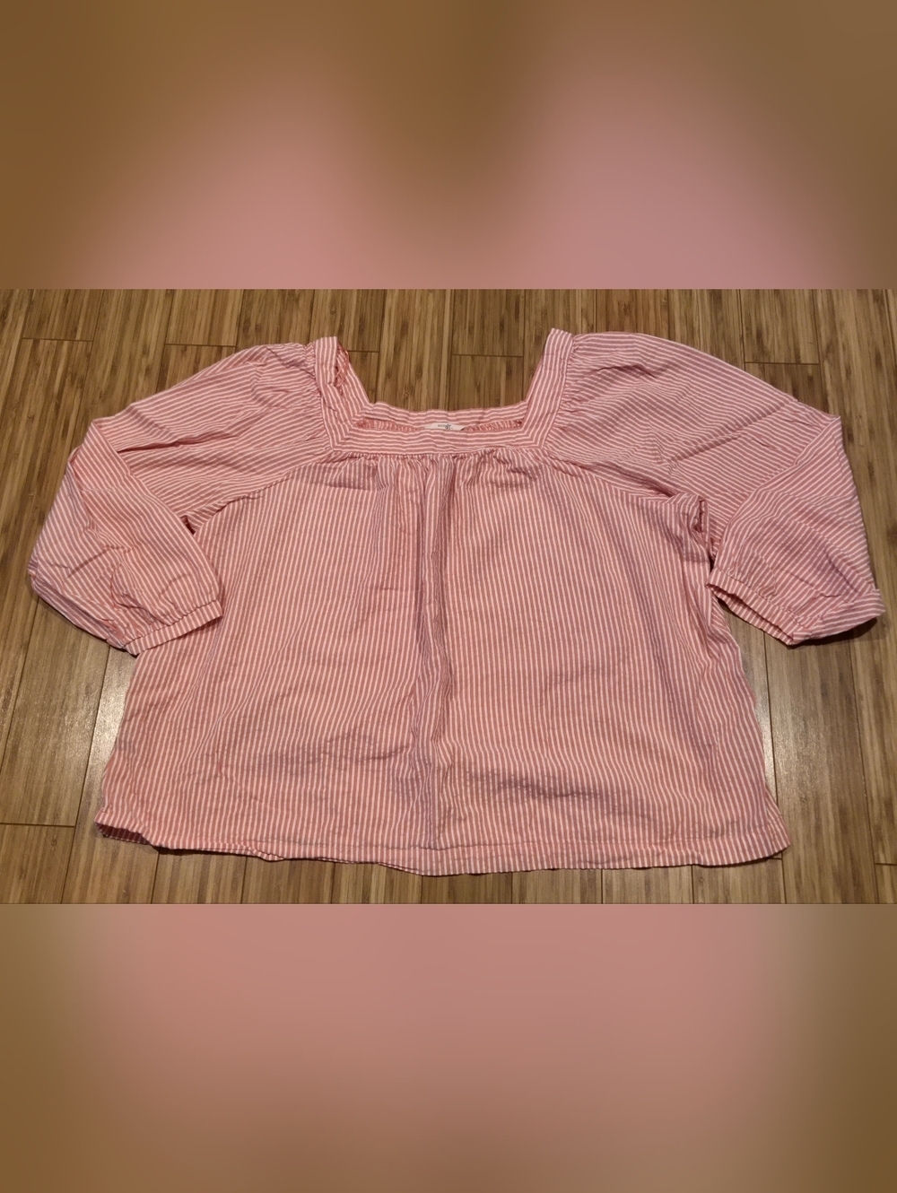 Terra & Sky Women’s Pink Striped Square-Neck Peasant Top
